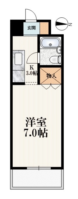 パークレイン中村の間取り|【間取り】　ゆとりの洋室７帖１Ｋタイプ