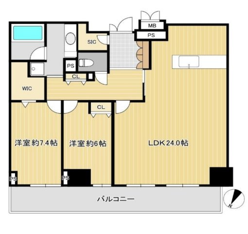 大阪市内×中古タワマン「松屋町駅徒歩1分」「谷町六丁目駅徒歩4分」「リフォーム済」の間取り