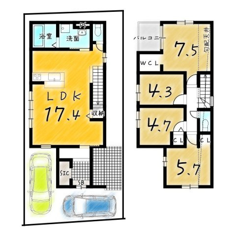 醍醐大高町　２号棟の間取り|価格3498万円、4LDK、土地面積116.9㎡、建物面積93.36㎡ 
