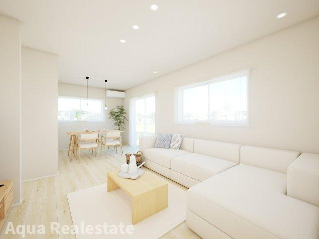 丸亀市飯野町東分の新築一戸建の居間・リビング|使いやすい居間です
