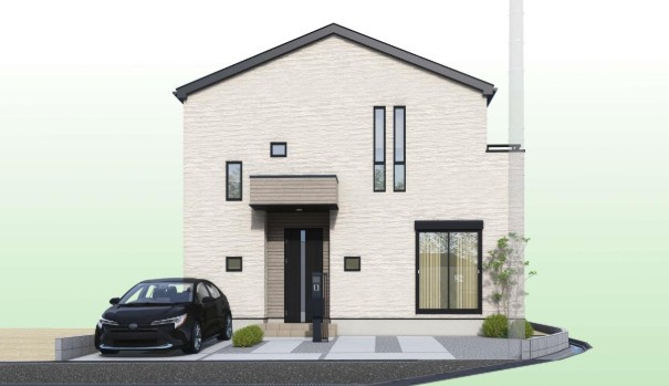 【省エネ基準適合】高知市東城山町3期3棟　3号棟新築一戸建ての完成予想図|白を基調とした、清潔感あふれるスタイリッシュな外観☆