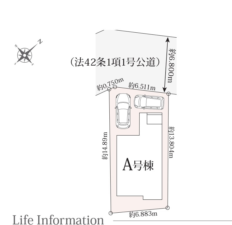 新築一戸建て　川越市小ケ谷の区画図|カースペース２台分(車種によります)