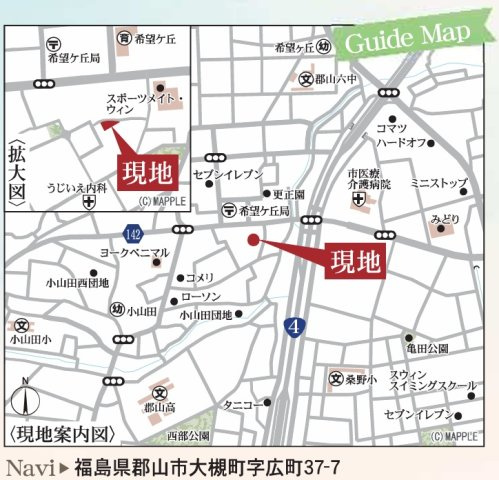 郡山市大槻町字広町　　　１号棟　　　桑野小学校、郡山第６中学区　の地図|案内図・拡大図
