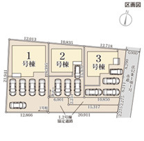 第1常総市相野谷町　新築戸建て　2号棟の区画図|カースペース並列3台可能♪庭付き！