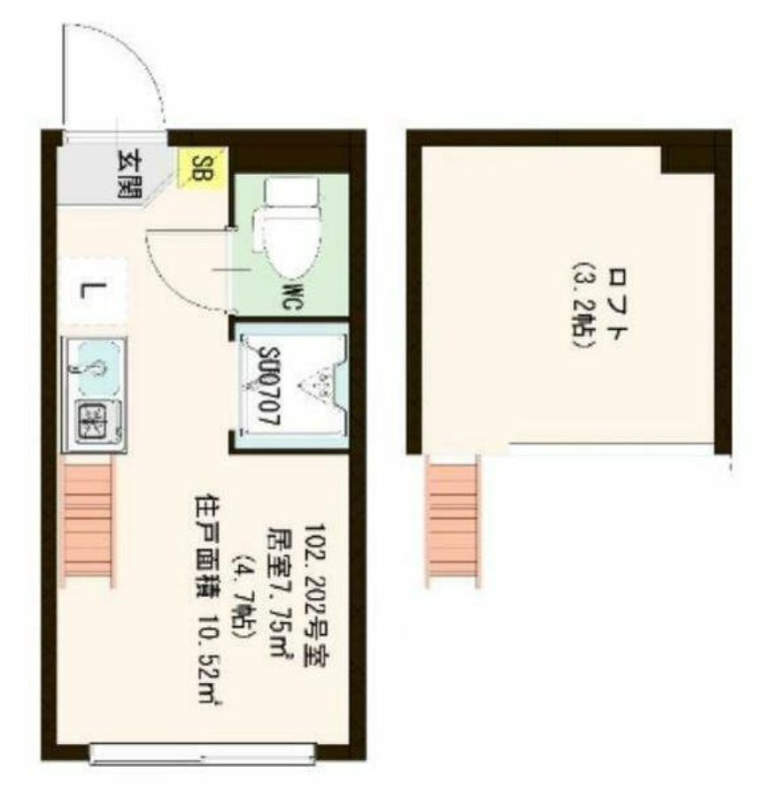 ハーモニーテラス若松町ＩＩ(ハーモニーテラスワカマツチョウツー)の間取り|ロフト付きのワンルームタイプのお部屋☆
