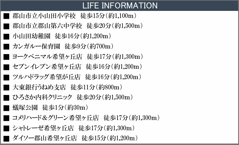 郡山市片平町字新蟻塚　　　  １号棟　　　小山田小学校、郡山第６中学区　のその他|ライフインフォメーション