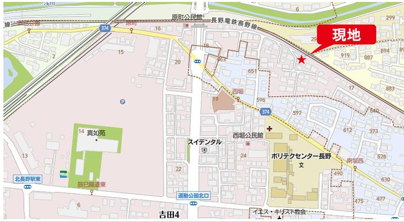 長野市吉田4丁目　土地の地図|長野電鉄長野線「信濃吉田駅」車約4分（約1.5km1.5km）です。
