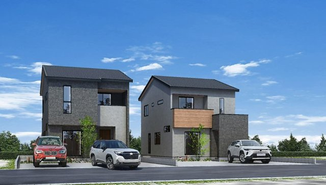 【外観パース】 | 【新築分譲住宅】山形市泉町 | 表現された空間は豊かな光と風を纏い、暮らしの時間を豊かにしてくれます。デザインされた空間と競い合うかのような充実した建物設備も家族の時間を彩ってくれることでしょう。