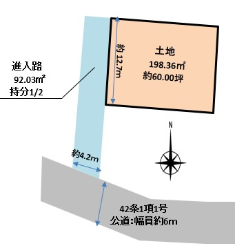 ■□観音寺新町売土地□■の土地図|敷地図。進入路持分1/2あり。