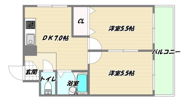 大阪市東淀川区東中島５丁目の賃貸マンションの間取り
