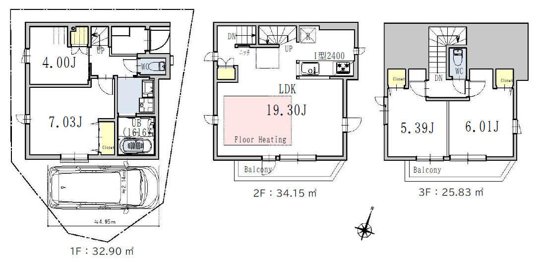 板橋区若木1丁目　三方角地　南×東×西　限定1区画の参考プラン|4LDK+カースペース　敷地面積 66.69ｍ2　建物面積 92.88ｍ2　建物価格 2,607万円