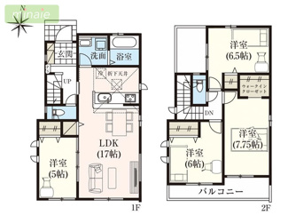 【間取り】 | 市川大野8分　敷地57坪　水廻り集中型　大野町　1号棟　