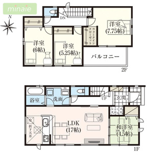 【間取り】 | 市川大野8分　シューズクローク付　水廻り集中型　大野町　２号棟　