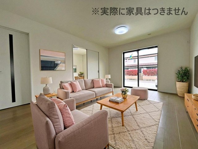 新築戸建・新築建売　福島市南沢又21番　清水小学校・清水中学校の居間・リビング|画像はバーチャルホームステージングの加工による演出で、実際の家具は付きません。