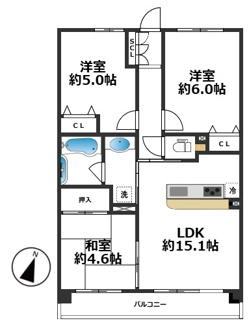 【間取り】 | ワコーレフォルトゥーナ長田南 | 専有面積60.30平米の3LDK♪全居室周のがあるのでスッキリ生活できます♪