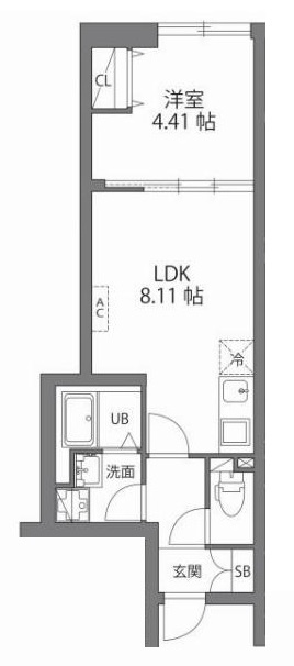 ルネコート大鳥居Ⅳの間取り|角部屋の1LDK