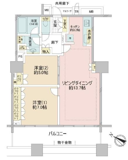 BrilliaMare有明TOWER&GARDENの間取り|13階部分・南西向きにつきまして日当り・通風・眺望良好