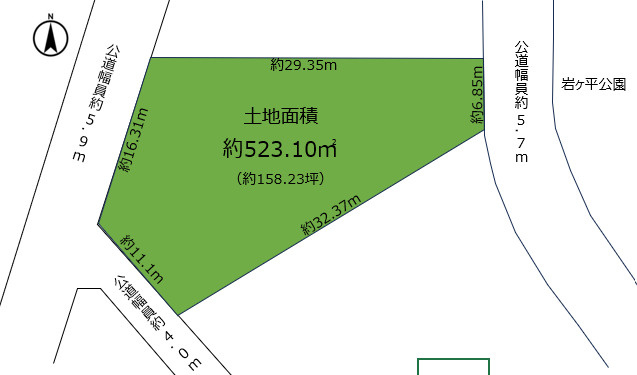 岩園町　売土地の土地図|土地面積約523.14㎡