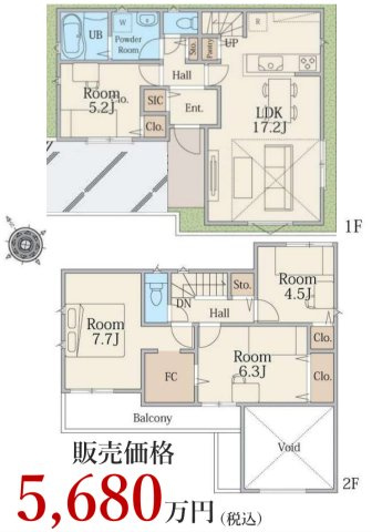 横浜市旭区笹野台4丁目 新築戸建て【仲介手数料無料】カースペース2台の間取り