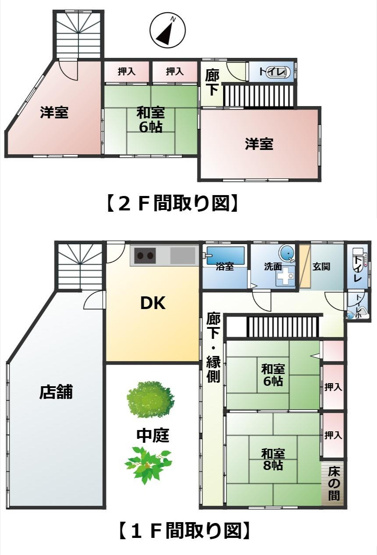 【間取り】 | くすの木台　５ＤＫ＋店舗、駐車場敷地 | ５ＤＫ＋店舗、駐車場敷地の戸建て　車１０台くらい駐車できます　清掃、メンテナンスが行き届いてリフォーム無しでもすぐに住めます　角地で前面道路も広く開放的