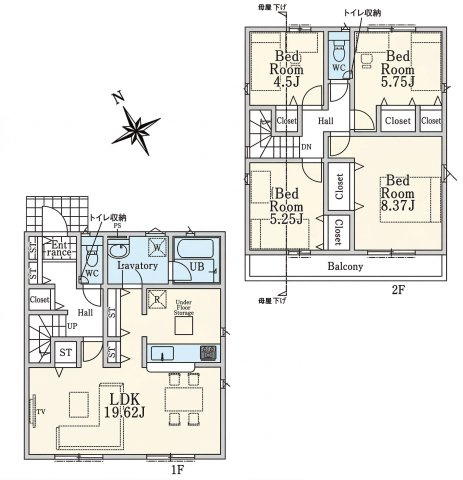 【間取り】 | 練馬区大泉町3丁目　新築一戸建住宅　全2棟　（成増店） | 人気の対面式キッチンに広々LDKの間取り
※図面を基に作成しています。現況と異なる場合は現況を優先いたします。
