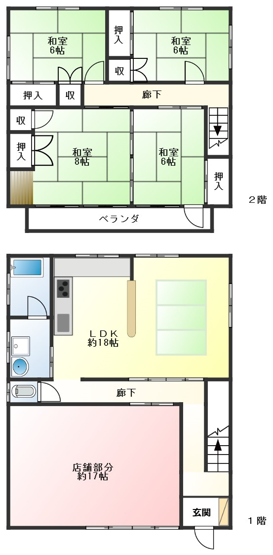 ６６６６９　岐阜市西改田住居付店舗の間取り