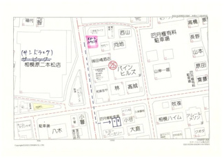 【地図】 | 土地　京王相模原線　JR横浜線　相模線　橋本駅　中野　 | スマートハウジングは、サンドラッグ二本松店の前にあります。
お買い物ついでにお立ち寄りください。
中野、城山、向原、二本松、原宿、町屋、相原などの新築、中古、土地の物件をご案内いたします。
