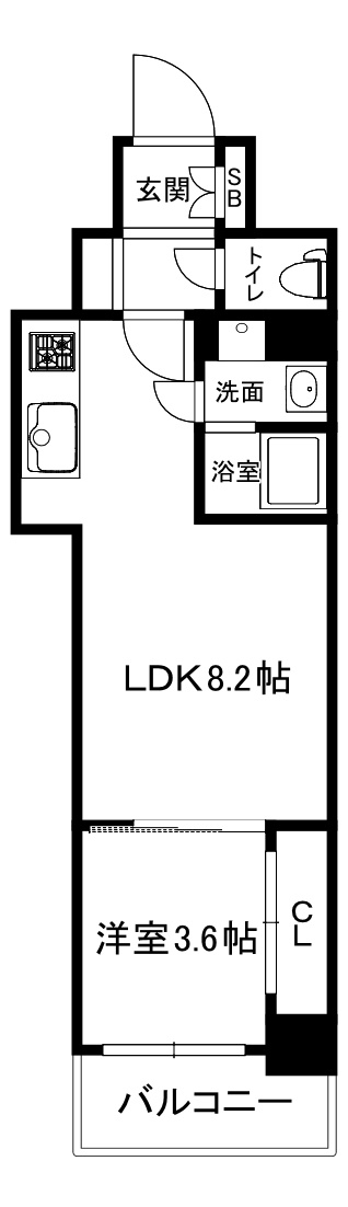 大阪市中央区材木町の賃貸マンションの間取り
