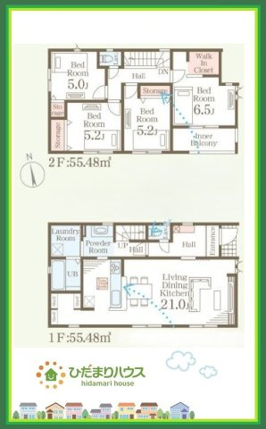 ひたちなか阿字ヶ浦町第4　新築戸建　2号棟の間取り|家族の集まるLDKは広々21帖！贅沢な空間を演出！