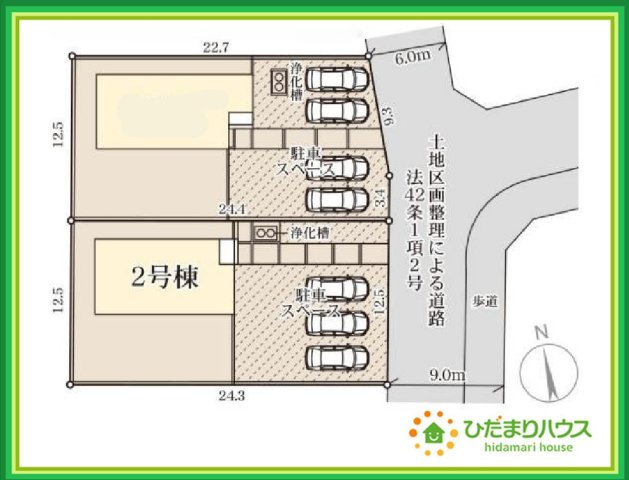 ひたちなか阿字ヶ浦町第4　新築戸建　2号棟の間取り|前面道路幅9ｍ☆車の出入りもラクラクできちゃいます(^^♪