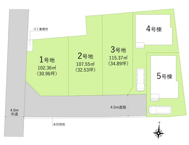 ふじみ野市仲２丁目の新築一戸建の区画図|通り抜けできない前面道路につき小さなお子さまにも安心です。