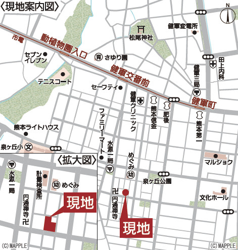 クレイドルガーデン／熊本市東区水源第２／1号棟の地図