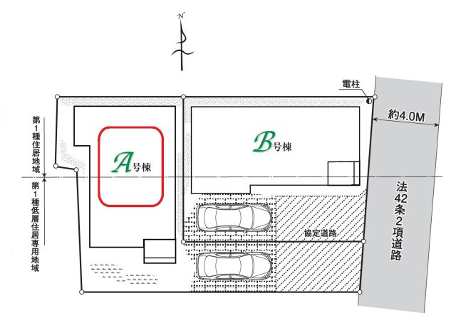 所沢市上新井1丁目・全2棟　新築一戸建　A号棟の区画図|【全2棟・A号棟】カースペース1台分。