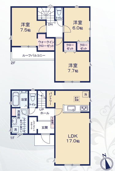 【間取り】 | 豊橋市松井町 2期 新築一戸建て 4号棟 | 効率的かつ暮らしのことをしっかり考えた間取りです