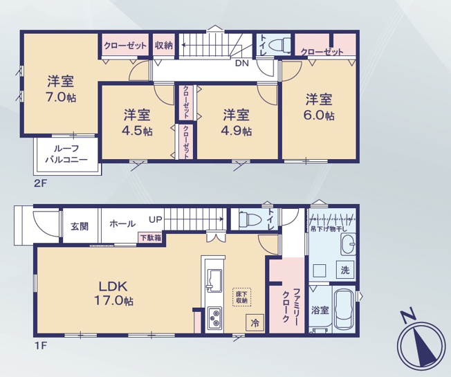 【間取り】 | 豊橋市二川町 新築一戸建て 5号棟 | 効率的かつ暮らしのことをしっかり考えた間取りです