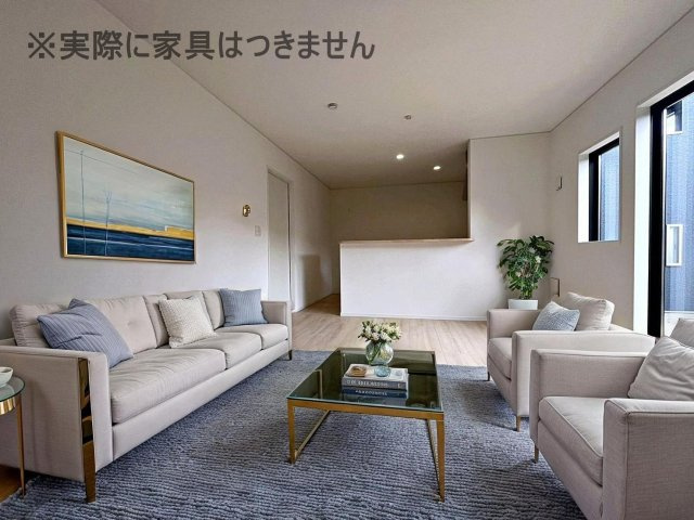 新築戸建・新築建売　二本松市郭内第5　二本松北小・二本松第一中の居間・リビング|画像はバーチャルホームステージングの加工による演出で、実際の家具は付きません。