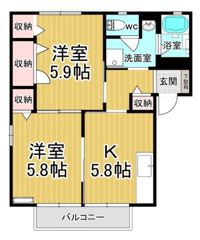 【間取り】 | ヴィラクレールD | オール洋間！使いやすい間取りです♪