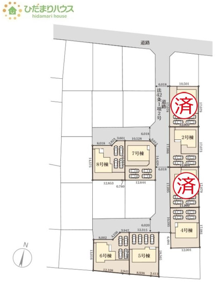 【区画図】 | かすみがうら市下稲吉2期　新築戸建　6号棟 | ご家族でお車に乗る方に！駐車場4台分あります！
（6号棟）