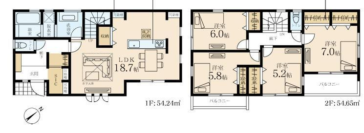 茅ヶ崎市堤　新築戸建の間取り|南向き　4LDK