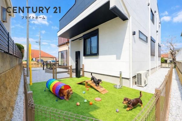 横浜市戸塚区南舞岡２丁目の新築一戸建の庭|荷物を置くのもよし！お好きなお花を置いてみるのもよし！
色々な用途で使えるスペースです。
※ペット、おもちゃ、立水栓、フェンス等はCGです