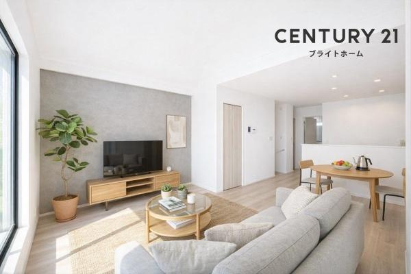 横浜市戸塚区南舞岡２丁目の新築一戸建の居間・リビング|本画像はAIがCGで家具作成しており、実際の現地に家具は設置されておりません。また、販売価格に家具等は含まれておりません。