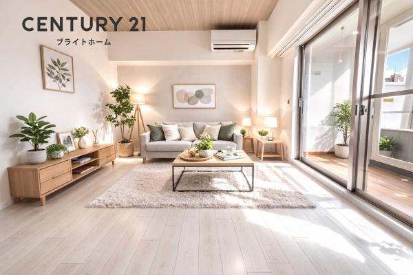 伊勢佐木クイントパラディオの居間・リビング|自慢したくなるリビング！
形も良く家具の配置にも困りません。
※家具等はＣＧでの参考レイアウトです。