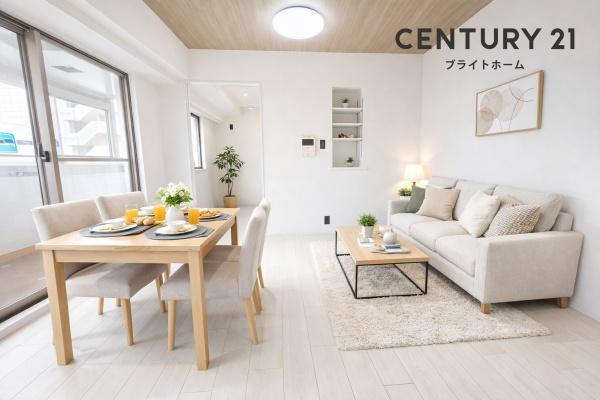 伊勢佐木クイントパラディオの居間・リビング|窓からは明るい光が差し込みます！
電気をつけなくても明るいです。
※家具等はＣＧでの参考レイアウトです。