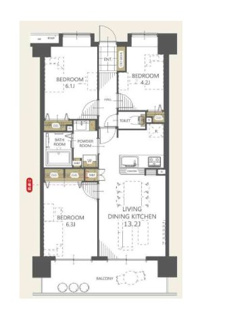 【間取り】 | ダイアパレス桜木Ⅲ | 3LDK、専有面積63.60㎡、バルコニー面積10.20㎡
※図面と現況が異なる場合は、現況を優先とします。