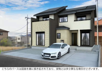 【駐車場】 | ブルーミングガーデン栃木市大平町富田1棟1号棟 | 【外観パース】お車の多いご家庭も安心の広々とした駐車場は横並びに4台駐車可能です♪