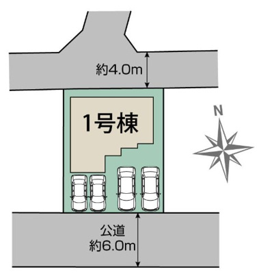 【区画図】 | ブルーミングガーデン栃木市大平町富田1棟1号棟 | 【全1棟】人気の南面道路♪お車は横並びに4台駐車可能です♪
