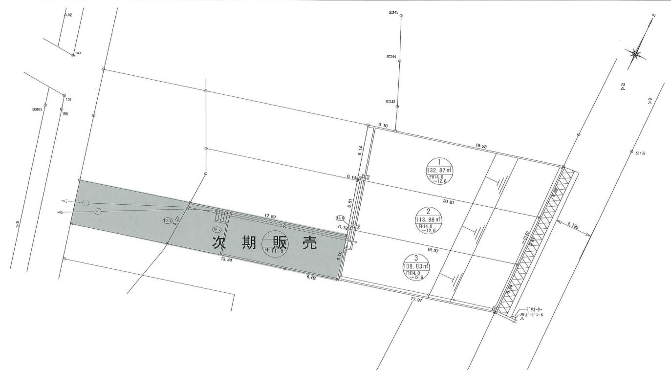 佐江戸町　1号棟の区画図|前面道路含む現地写真です