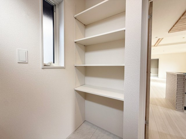 新築戸建　ブルーミングガーデン園部町横田1号2期の収納|現地写真(洗面所収納)