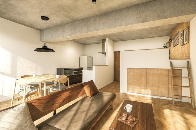 【ReDream】マイプラザ塔南の完成予想図|【リノベーションプラン　イメージパース】
キッチンを対面式にすることで、ご家族との団らんを楽しみながらお料理することができます♪