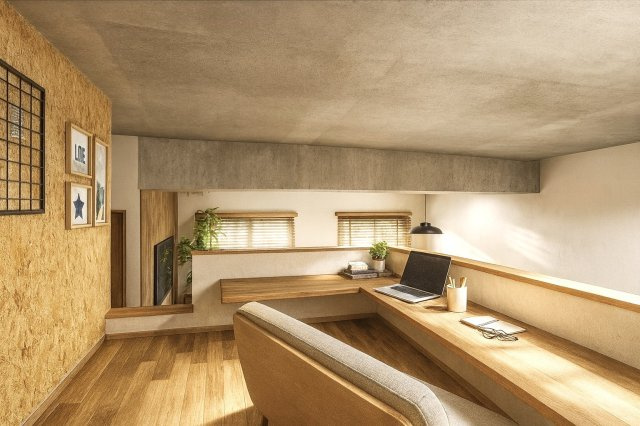 【ReDream】マイプラザ塔南の完成予想図|【リノベーションプラン　イメージパース】
ワークスペースや趣味のスペースとして活用できるロフトを設計！コンパクトでこもった空間には秘密基地のような特別感があます♪